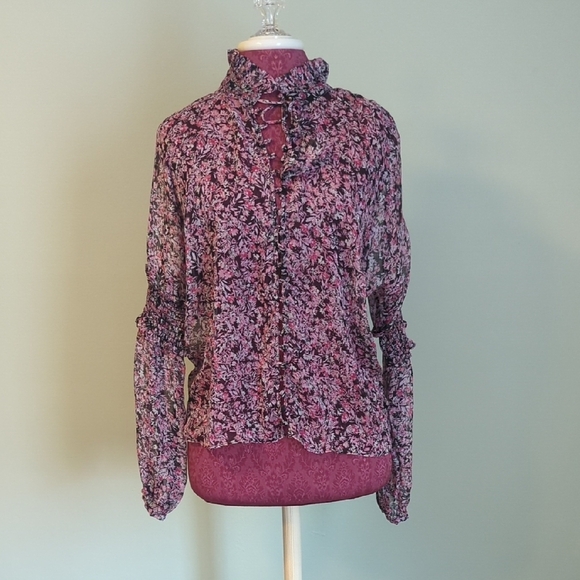 NWT Misa Los Angeles Pink Cetara Floral Long Sleeve Blouse XS - Picture 1 of 6